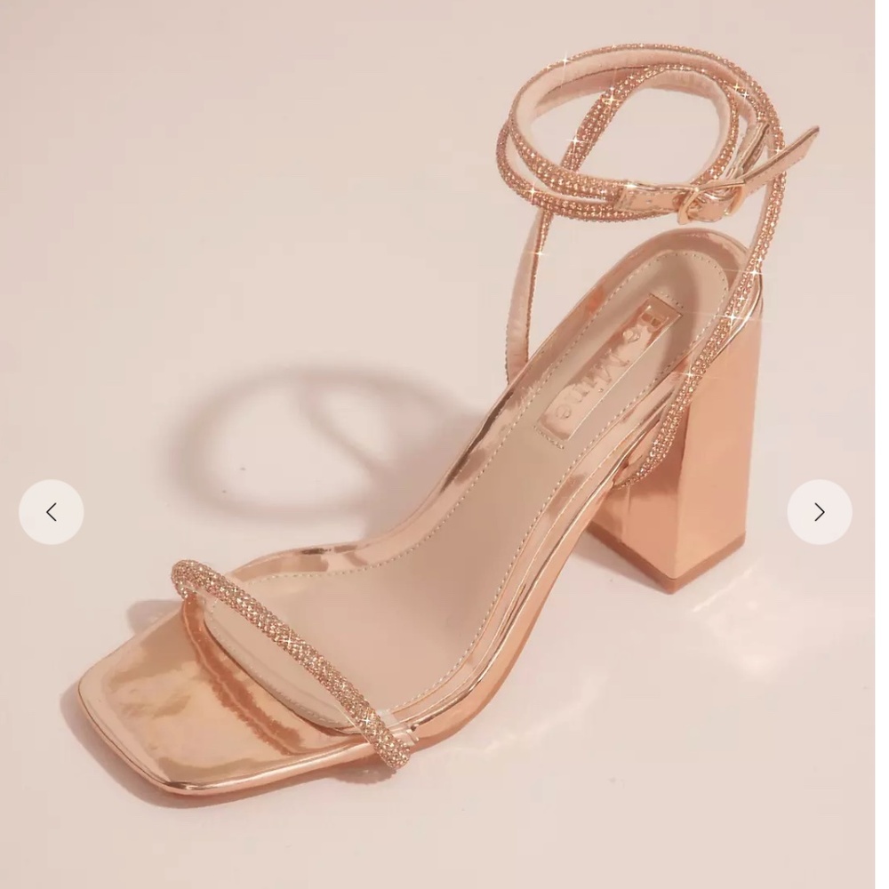 ✨ Rose Gold Crystal Embellished Block Heels – Size 7 ✨